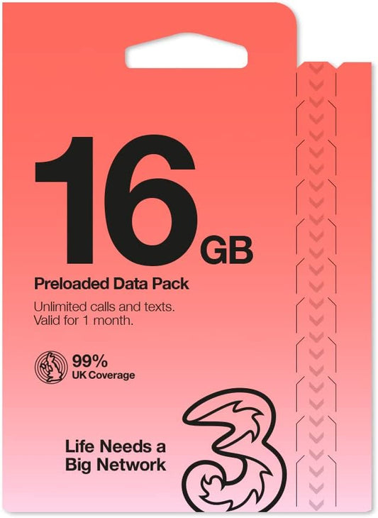 Three 16GB Preloaded Data Including Unlimited Calls & texts Valid for One Month